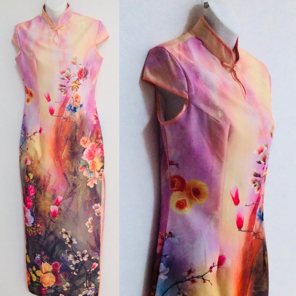 LOVE LIVE Painterly Watercolor FLORAL Print CHINOISERIE Pinup Dress Size XL